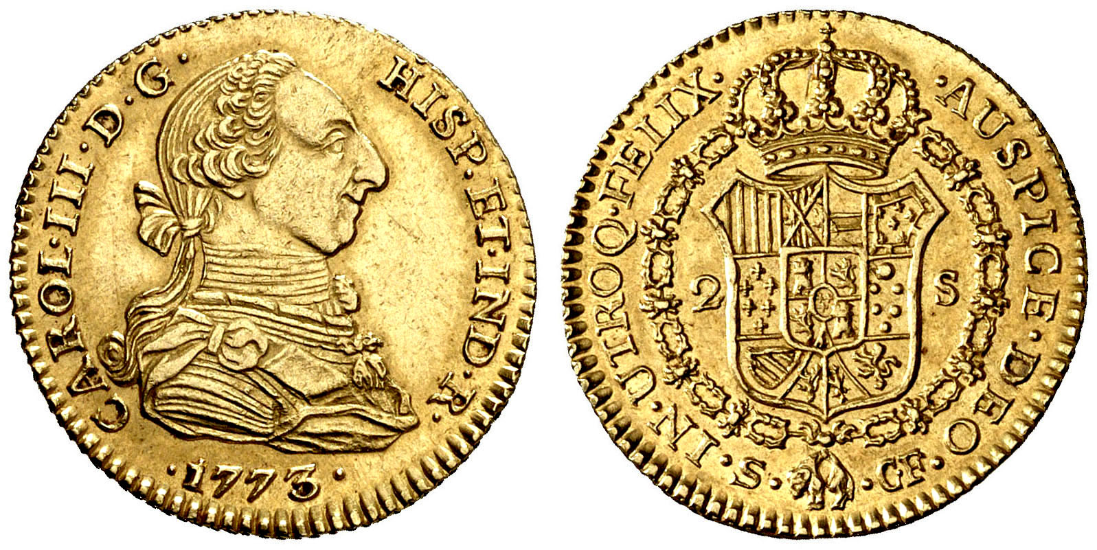 2 Escudos Carlos III año 1773 en oro  0129