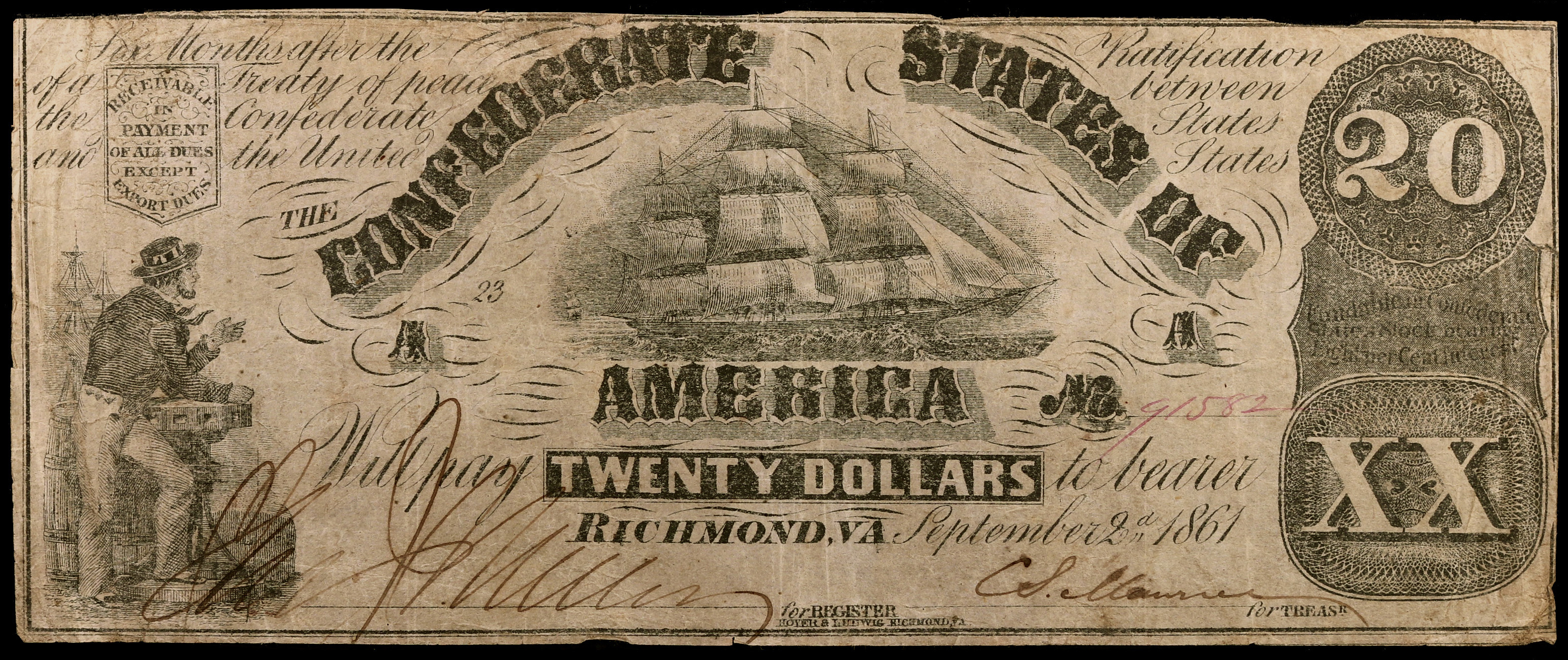 20 Dolares de los Estados Confederados de América, septiembre de 1861	 2886